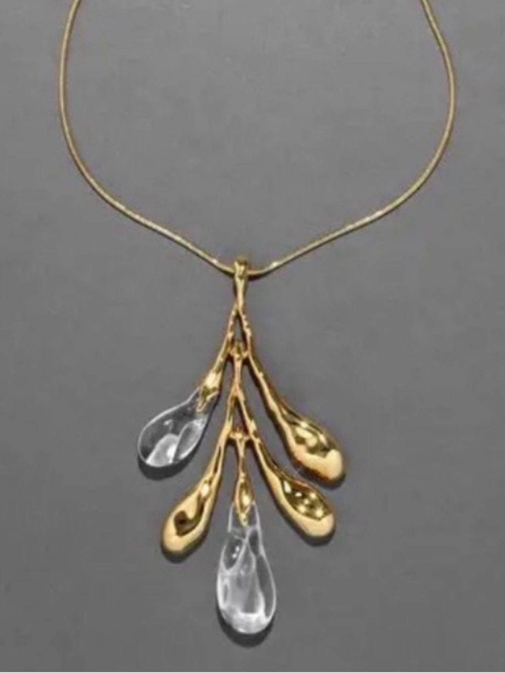 Alexis Bittar 14k gold plated Liquid Clear Lucite Sapling Pendant Necklace SB11